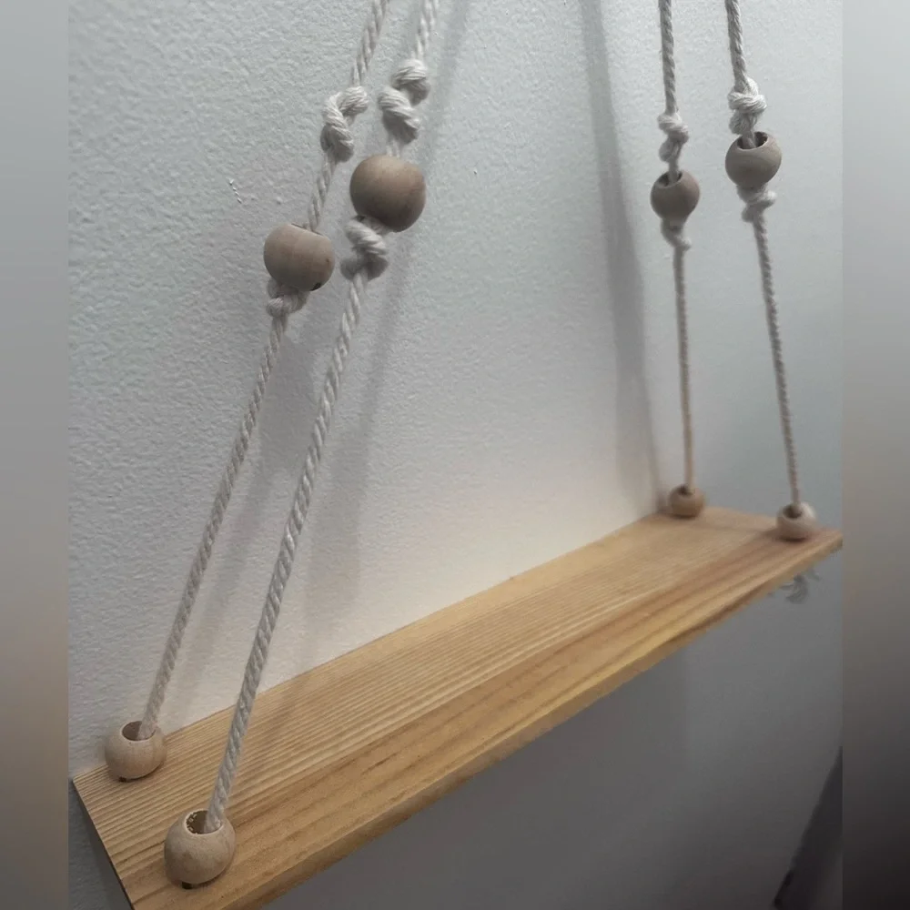 Hanging Floating Shelf Natural Wood Rope